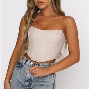 White Fox Leather Bustier Top NWT